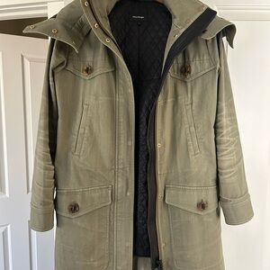 Mackage Green Trench Coat with Hood and Zipper
